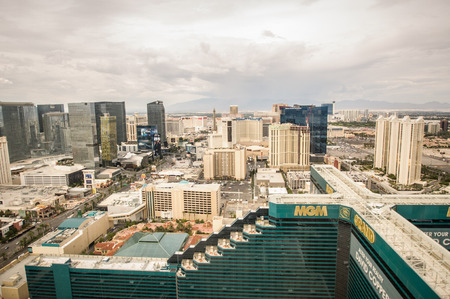 Las Vegas, Nevada Usa - September 10, 2013: World famous Vegas Strip in Las Vegas, Nevada as seen from helecopter. Stretching 4.2 miles, the Strip is home to the largest hotels and casinos in the worldのeditorial素材