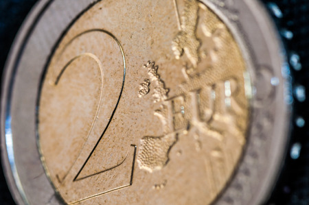 two Euro Coin closeup with europe frontsideの写真素材