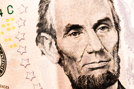 Money five Lincoln Dollar Bill 5 Bucksの写真素材
