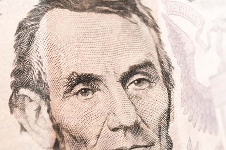 Money five Lincoln Dollar Bill 5 Bucksの写真素材