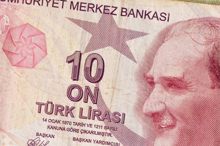 10 Turkey Liramoney notes background bath closeup moneyの写真素材