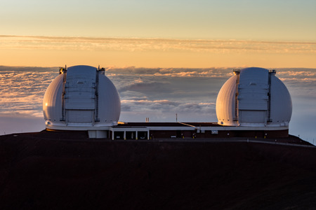 Telescopes on top of Mauna Kea Mountain, Big Island, Hawaiiの写真素材