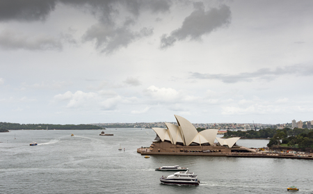 Australia sydney panoramic cloudy sky and bright cityscape lineのeditorial素材