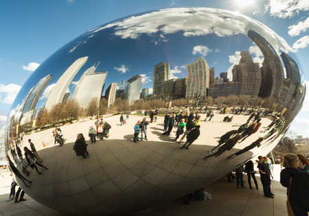 CHICAGO - MARCH 17: Cloud Gate in Millennium Park on March 17, 2016 in Chicago. The Cloud Gate...