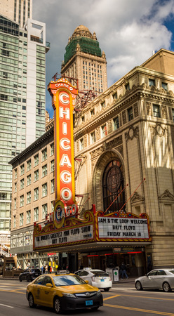 CHICAGO - MARCH 22: The famous Chicago Theater on State Street on March 22, 2016 in Chicago, Illinois. Opened in 1921, the theater was renovated in the 1980's at a cost of $4.3 million.のeditorial素材