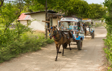 Glli Air Horse Taxi on Island near Bali Indonesia Lombok on JANUARY 20, 2016 in Gilli Air, Indonesia.のeditorial素材