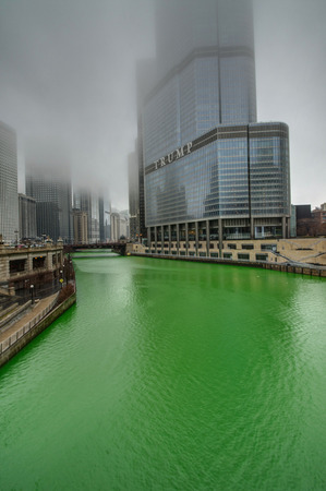 CHICAGO - MARCH 13: Dyeing the Chicago River on St. Patrick's day, on Mar 13, 2016 in Chicago, ILのeditorial素材