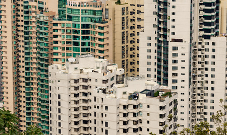 Hong Kong, China skyline panorama from across Victoria Peak.の写真素材