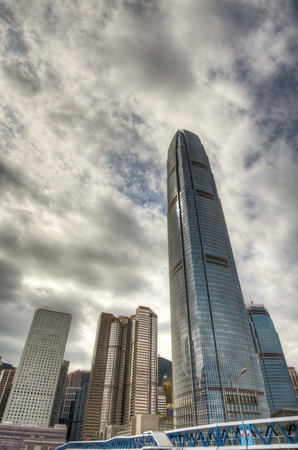 Modern skyscraper IFC 2 building Landscape in Hong Kongの写真素材