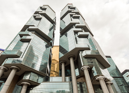 HONG KONG, CHINA - JANUARY 11, 2015: Lippo Centre. The buildings were designed by Australian architect Paul Rudolph. Tower I is 172 mt, and Tower II is 186 mt.のeditorial素材