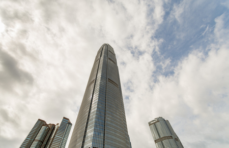 Modern skyscraper IFC 2 building Landscape in Hong Kongのeditorial素材