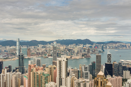 Hong Kong, China skyline panorama from across Victoria Peak.のeditorial素材