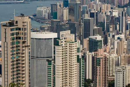 Hong Kong, China skyline panorama from across Victoria Peak.のeditorial素材