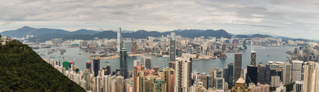 Hong Kong, China skyline panorama from across Victoria Peak.のeditorial素材