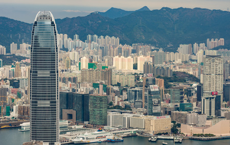 Hong Kong, China skyline panorama from across Victoria Peak.のeditorial素材