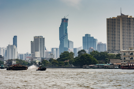 Aerial view of Bangkok modern office buildings, condominium in Bangkok city downtownの写真素材