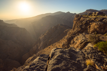 Omani Mountains at Jabal Akhdar in Al Hajar Mountains, Oman at sunset. This place is 2000 meters above sea level.の写真素材