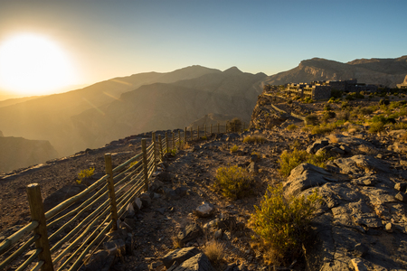 Sunset Omani Mountains at Jabal Akhdar in Al Hajar Mountains, Oman at sunset. This place is 2000 meters above sea level.の写真素材