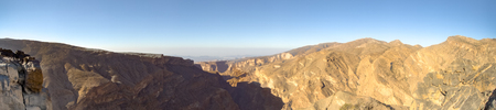 Panorama Omani Mountains at Jabal Akhdar in Al Hajar Mountains, Oman at sunset. This place is 2000 meters above sea level.の写真素材