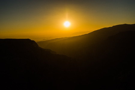 Sunset Omani Mountains at Jabal Akhdar in Al Hajar Mountains, Oman at sunset. This place is 2000 meters above sea level.の写真素材