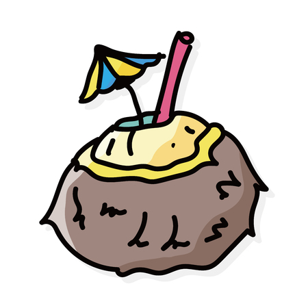 coconut drink color doodleのイラスト素材