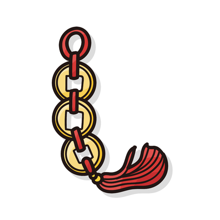 Chinese New Year Ancient coins lucky pendant doodleのイラスト素材