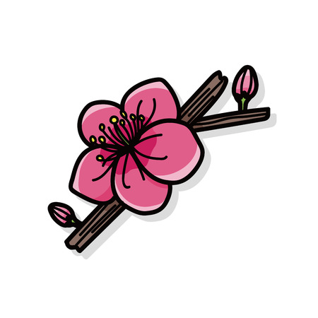 Plum flower doodleのイラスト素材