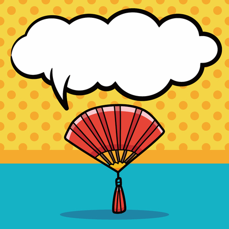 Chinese New Year Folding fan doodle, speech bubbleのイラスト素材