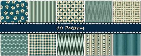 Set of vintage blue seamless patternのイラスト素材