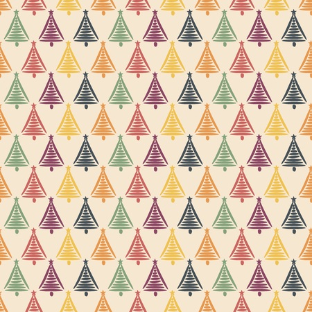 Seamless pattern of colorful hand drawn christmas treesのイラスト素材