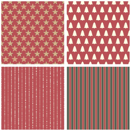 Seamless christmas pattern set of stars, trees, dots and stripesのイラスト素材