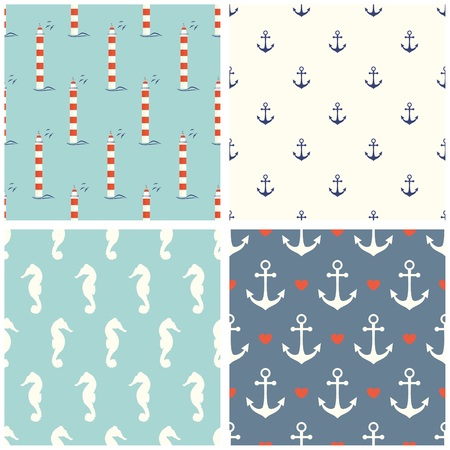 Set of nautical seamless patternsのイラスト素材