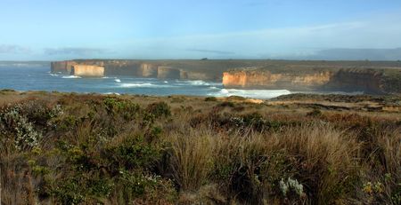 12 Apostles, Great Ocean Road, Victoria, Australia on a cloudy morningの写真素材