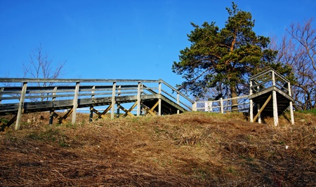 an outdoor wooden staircaseの写真素材