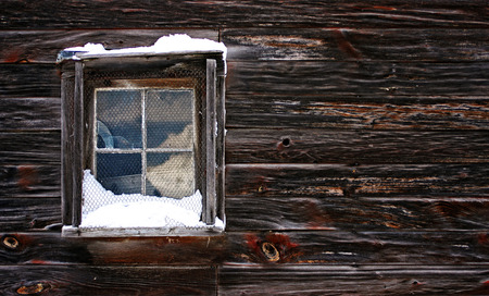 a view of a snow-covered windowの写真素材