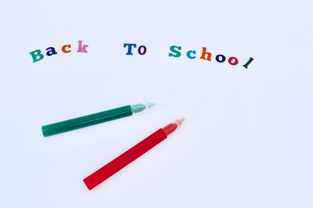 back to schhol background and items for study.lettering in multi coloursの写真素材
