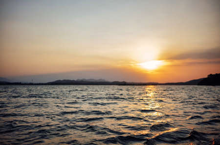 lake at sunsetの写真素材