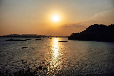 lake at sunsetの写真素材