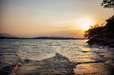 lake at sunsetの写真素材