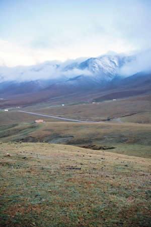 Snow Mountains before darkの写真素材