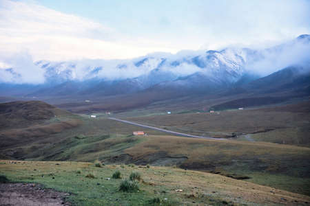 pasture in front of mountainsの写真素材