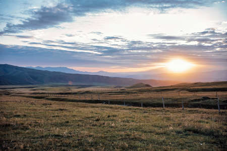 sunrise on the grasslandの写真素材
