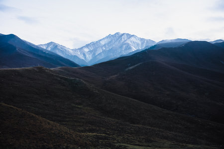 Snow Mountains before darkの写真素材