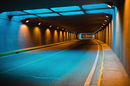 tunnel under blue lightの写真素材