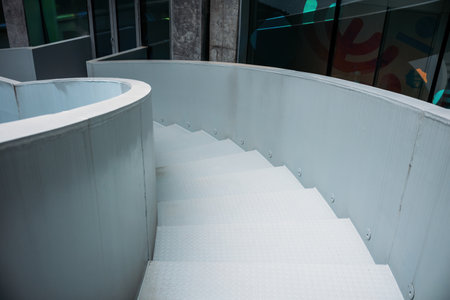 Staircase in a modern office building, closeup of photoの写真素材