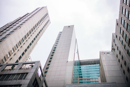 Low angle view of modern skyscrapers in hongkong