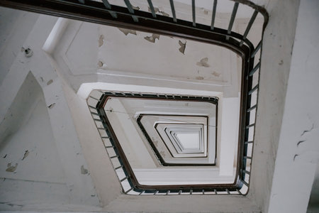 Staircase in the old building, detail of a stairwayの写真素材