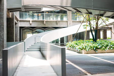 staircase in modern office building, closeup of photo.の写真素材