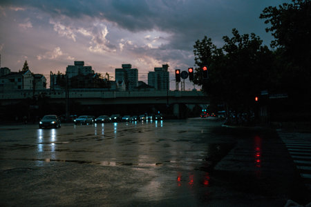 Rainy day in Moscow, Russia. Rainy cityscape.