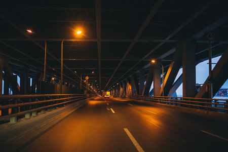 Night traffic on the bridge in shanghai,china.の写真素材